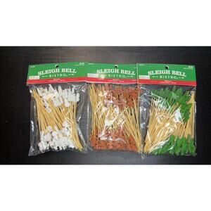 300pc Holiday Bamboo Skewers – Tree, Snowman, & Gingerbread Man NIB